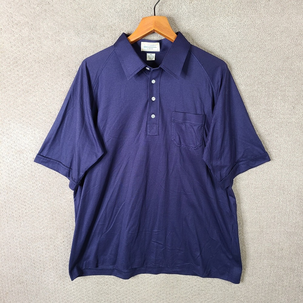 Tournament by Arrow Shirt Mens 2XL Navy Blue Short Sleeve Polo Cotton Blend